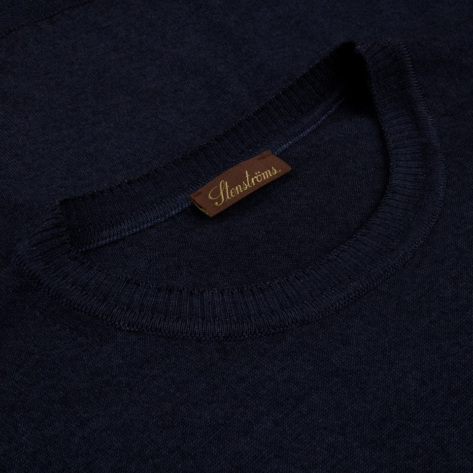 Navy Garment Dyed Merino Wool Crew Neck