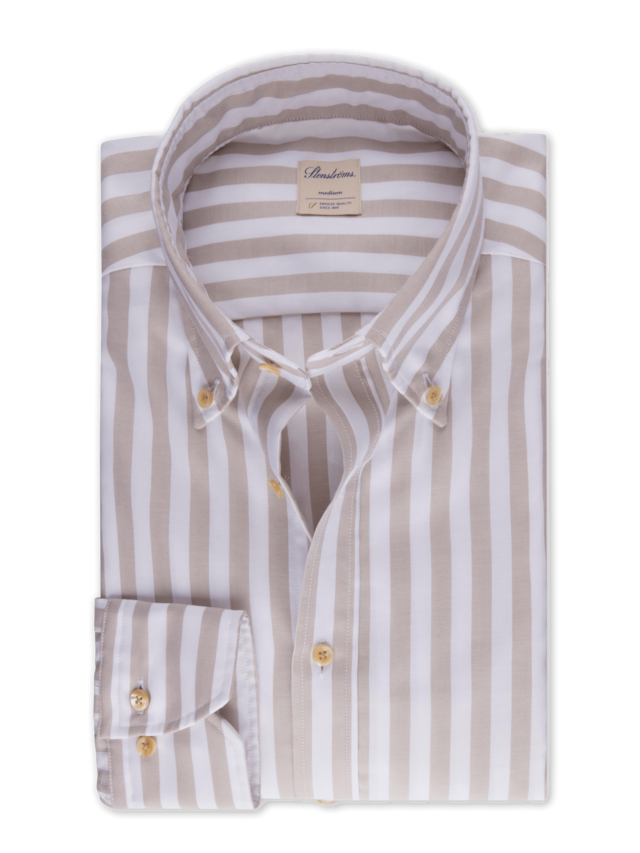 Beige Striped Oxford Shirt