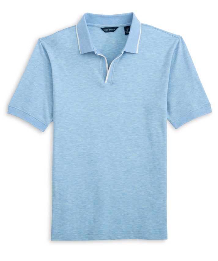 Pima/Silk Johnny Collar Polo - Blue