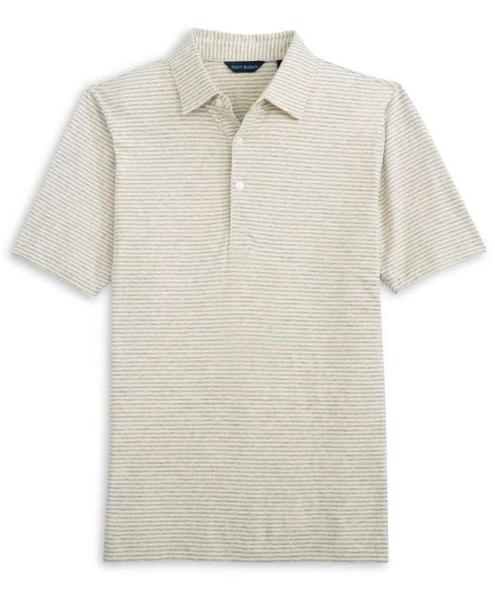 Linen/Cotton Stripe Polo - Grey Heather