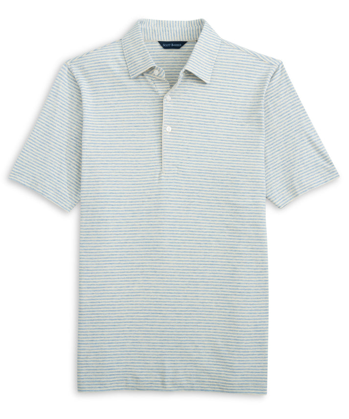 Linen/Cotton Stripe Polo - sky heather