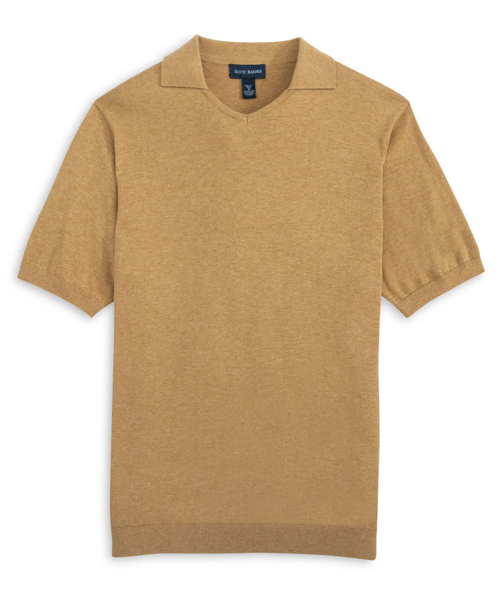 Open Collar Knit Polo - Walnut