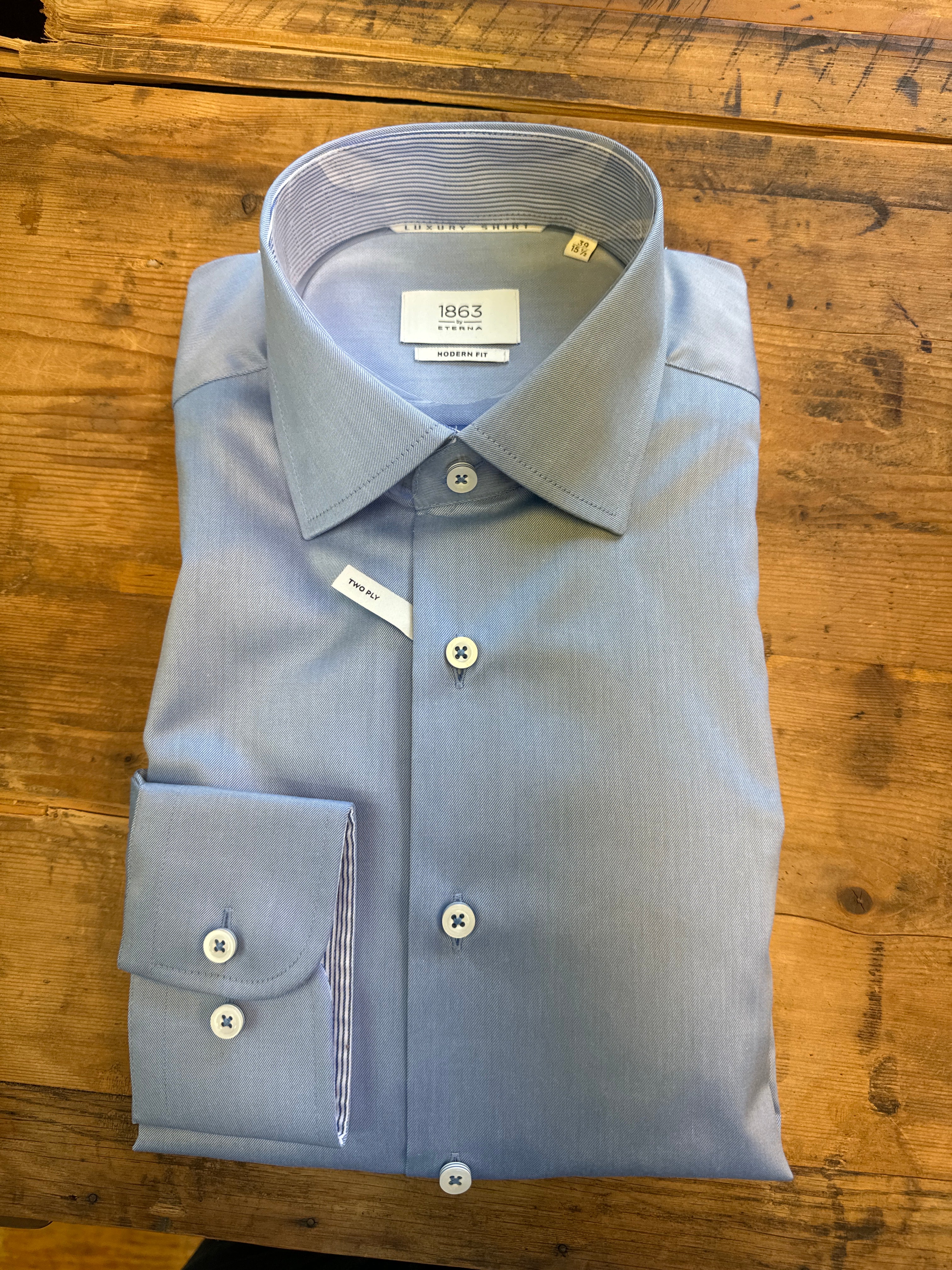 Eterna Blue Twill Dress Shirt