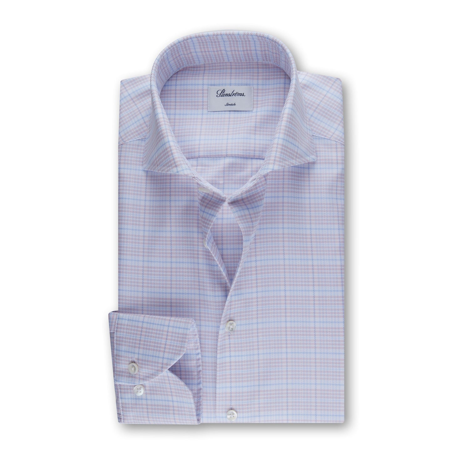 Light Pink Checked Twill Shirt - Stenstroms Fitted Body