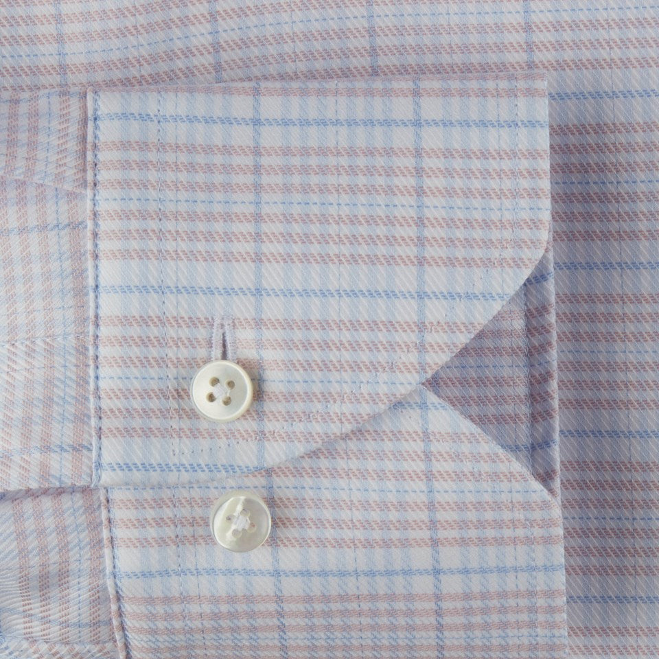 Light Pink Checked Twill Shirt - Stenstroms Fitted Body